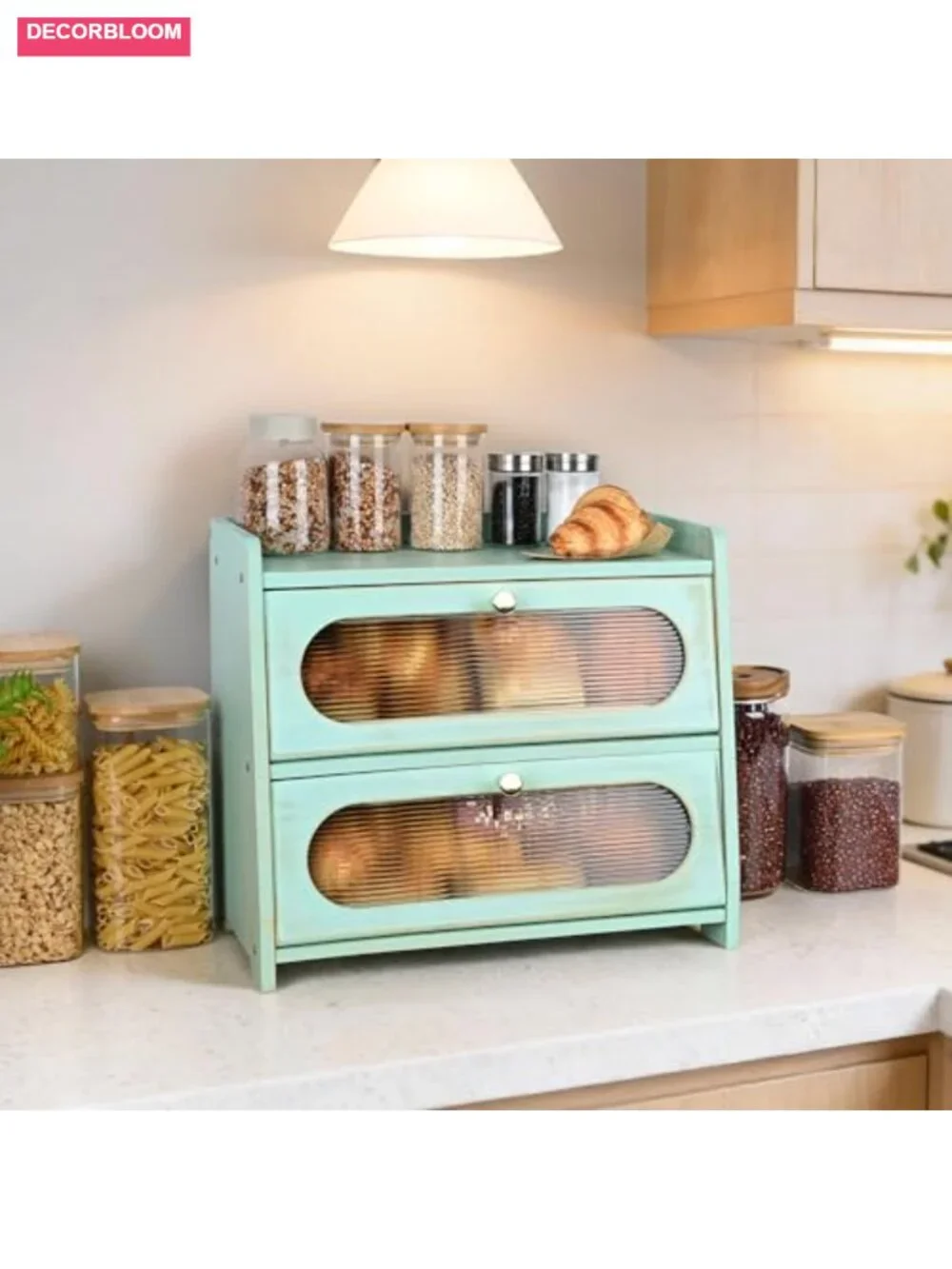2-Tier Bamboo Bread Box with Window for Kitchen Countertop Storage